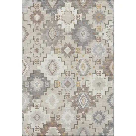 Ivory And Gray Geometric Washable Area Rug With UV Protection Photo 4