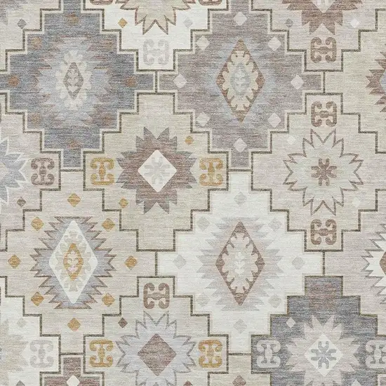 Ivory And Gray Geometric Washable Area Rug With UV Protection Photo 3