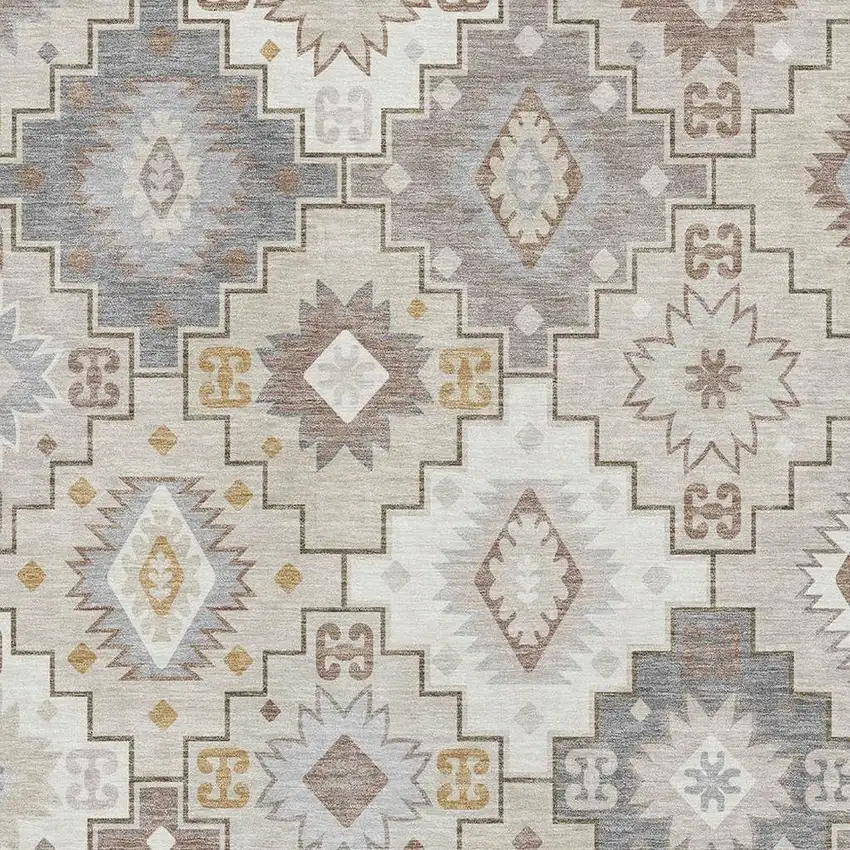 Ivory And Gray Geometric Washable Area Rug With UV Protection Photo 3