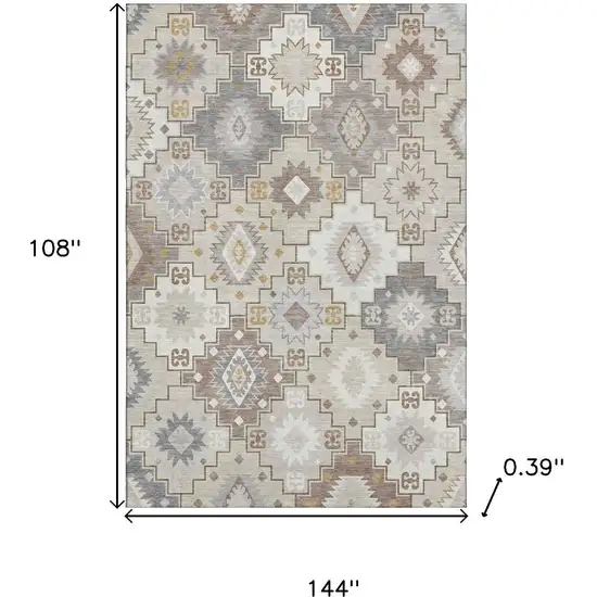 Ivory And Gray Geometric Washable Area Rug With UV Protection Photo 9