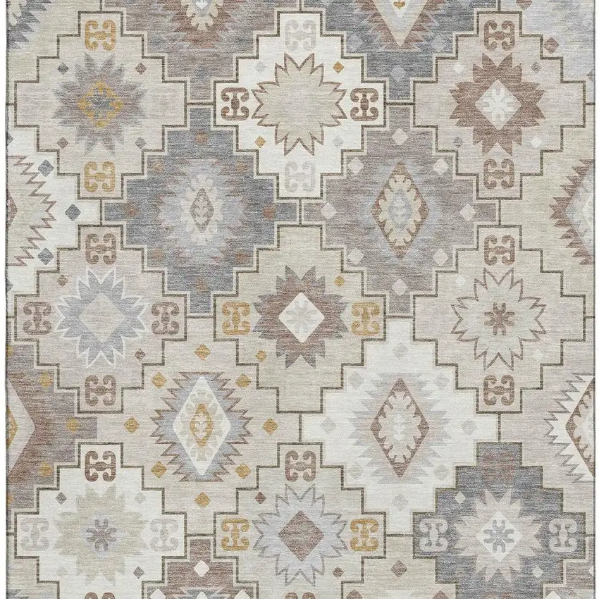 Ivory And Gray Geometric Washable Area Rug With UV Protection Photo 4