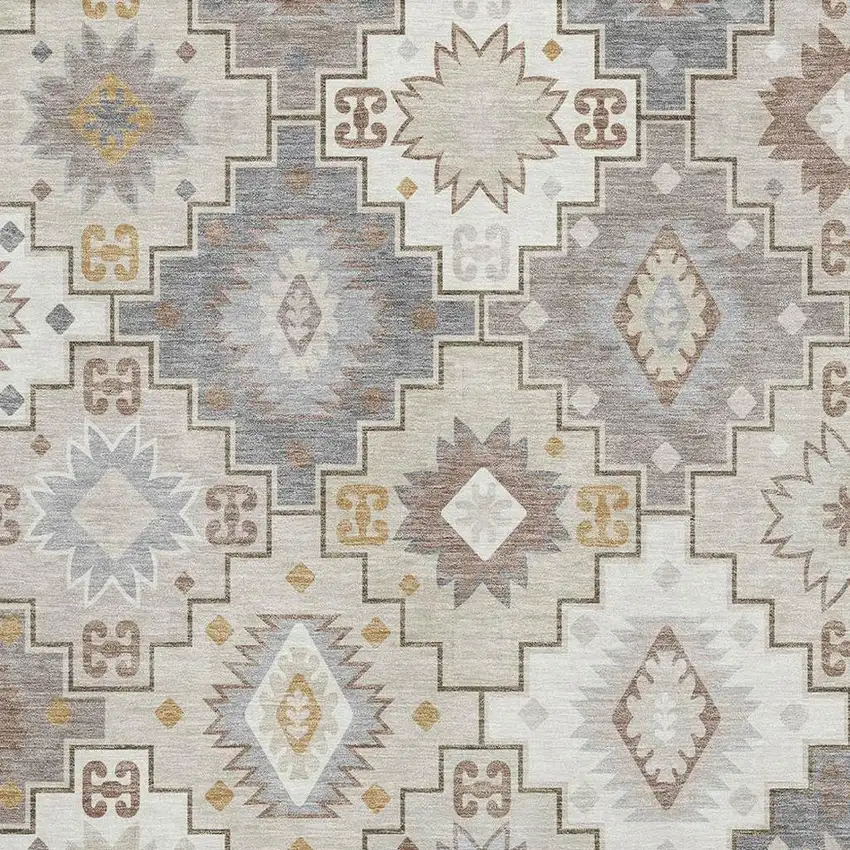Ivory And Gray Geometric Washable Area Rug With UV Protection Photo 3