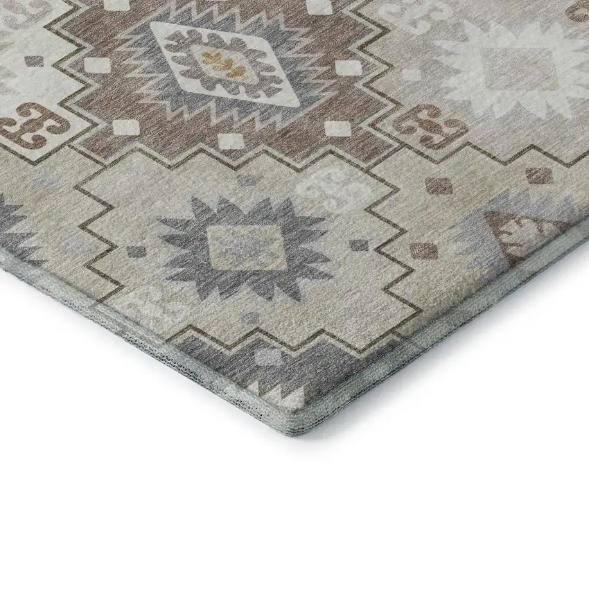 Ivory And Gray Geometric Washable Area Rug With UV Protection Photo 7