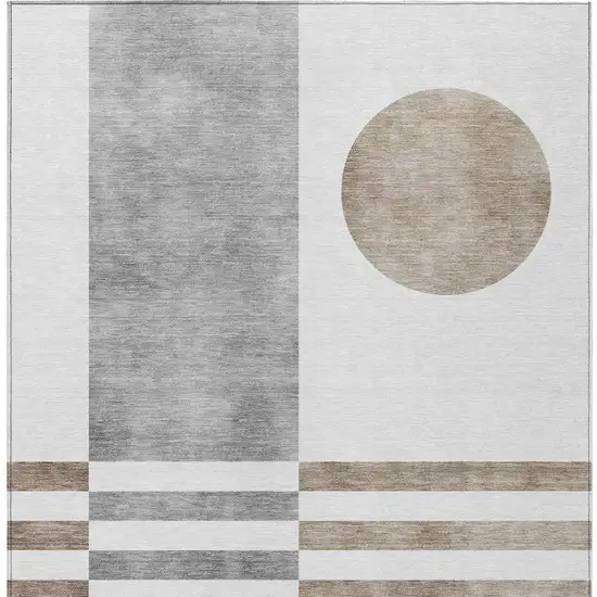 Ivory And Gray Geometric Washable Indoor Outdoor Area Rug Photo 3
