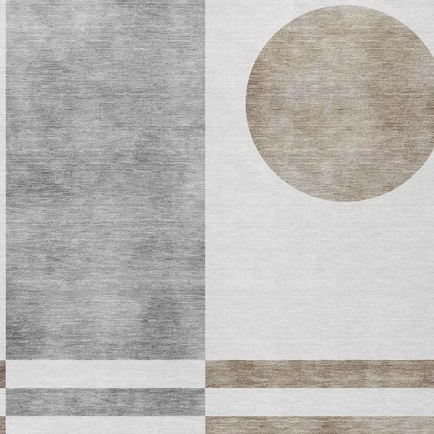 Ivory And Gray Geometric Washable Indoor Outdoor Area Rug Photo 5