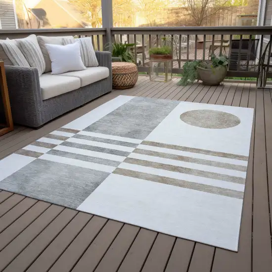 Ivory And Gray Geometric Washable Indoor Outdoor Area Rug Photo 9