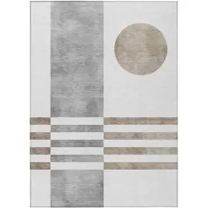 Photo of Ivory And Gray Geometric Washable Indoor Outdoor Area Rug