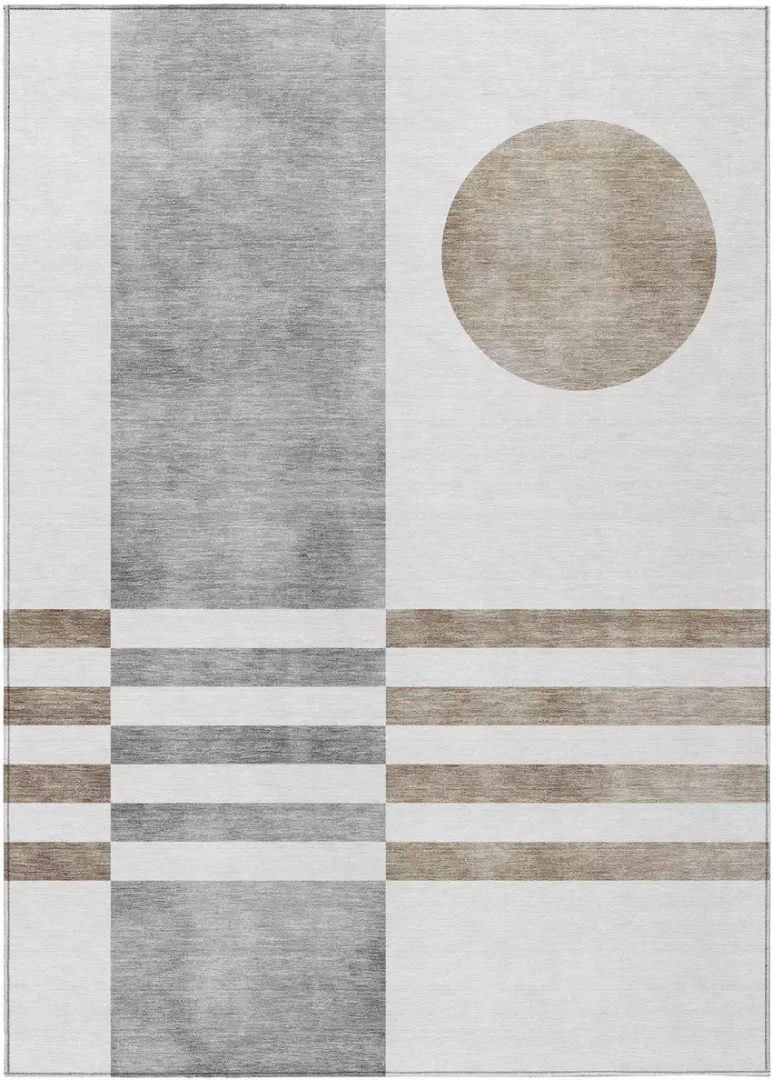 Ivory And Gray Geometric Washable Indoor Outdoor Area Rug Photo 1