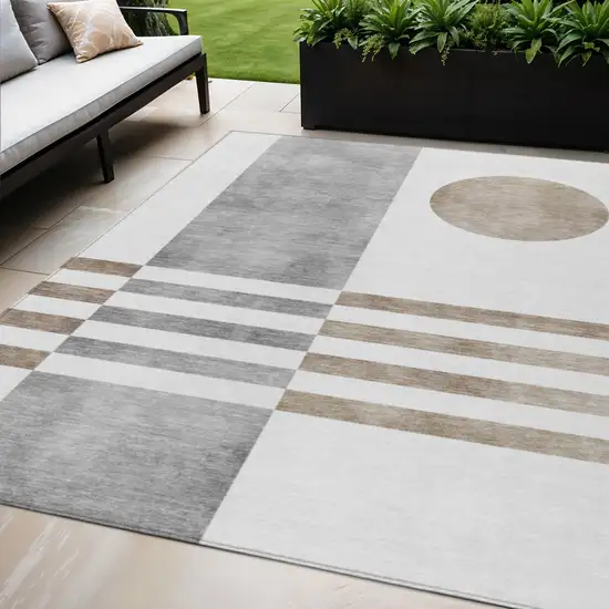 Ivory And Gray Geometric Washable Indoor Outdoor Area Rug Photo 2