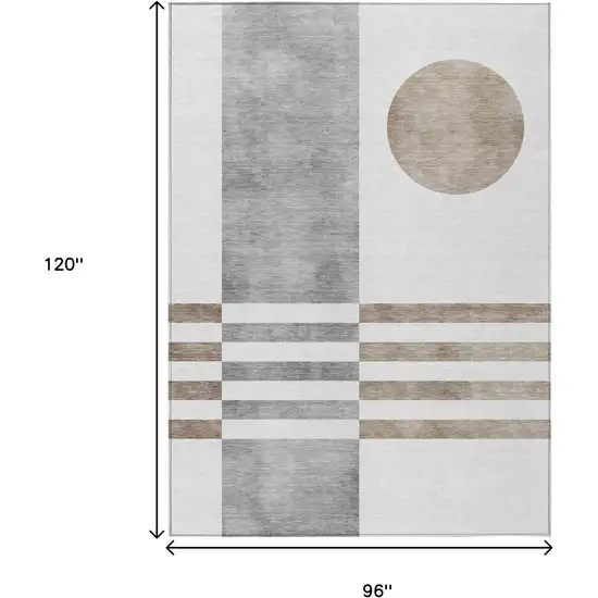 Ivory And Gray Geometric Washable Indoor Outdoor Area Rug Photo 9
