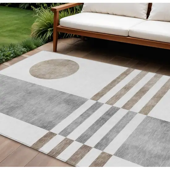 Ivory And Gray Geometric Washable Indoor Outdoor Area Rug Photo 2