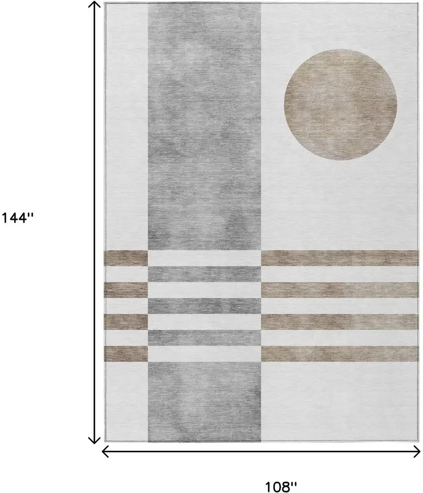 Ivory And Gray Geometric Washable Indoor Outdoor Area Rug Photo 9
