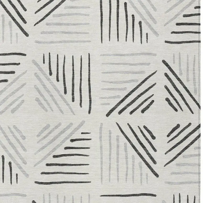 Ivory And Gray Geometric Washable Indoor Outdoor Area Rug Photo 2