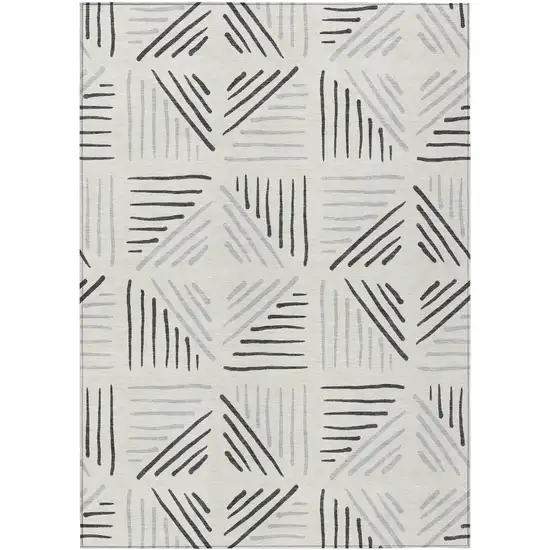 Ivory And Gray Geometric Washable Indoor Outdoor Area Rug Photo 1