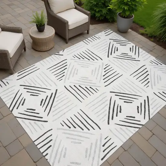 Ivory And Gray Geometric Washable Indoor Outdoor Area Rug Photo 6