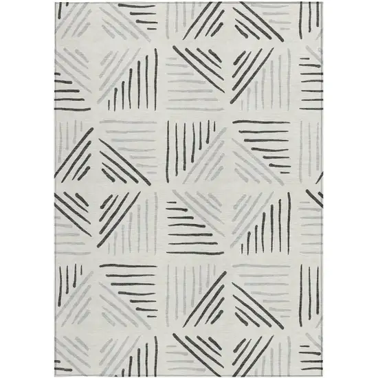 Ivory And Gray Geometric Washable Indoor Outdoor Area Rug Photo 2