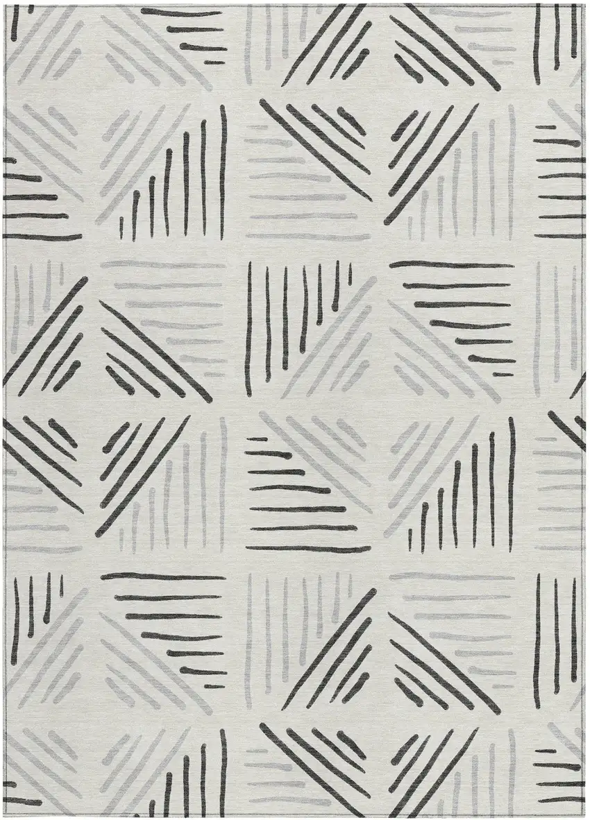 Ivory And Gray Geometric Washable Indoor Outdoor Area Rug Photo 2