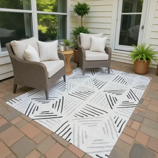 Ivory And Gray Geometric Washable Indoor Outdoor Area Rug Photo 4