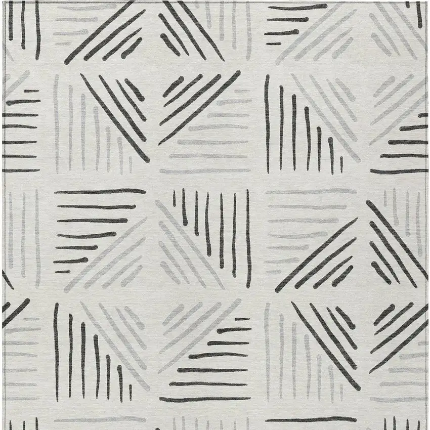 Ivory And Gray Geometric Washable Indoor Outdoor Area Rug Photo 3