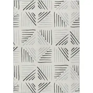 Photo of Ivory And Gray Geometric Washable Indoor Outdoor Area Rug