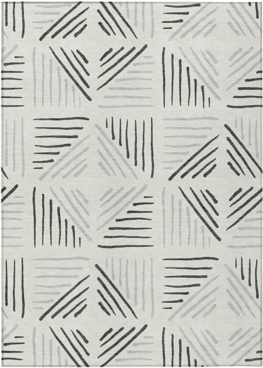 Ivory And Gray Geometric Washable Indoor Outdoor Area Rug Photo 1