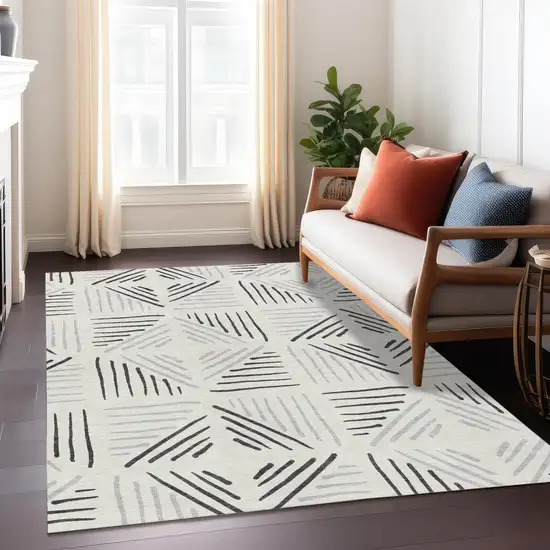 Ivory And Gray Geometric Washable Indoor Outdoor Area Rug Photo 6