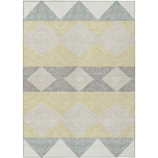 Ivory And Gray Geometric Washable Indoor Outdoor Area Rug Photo 1