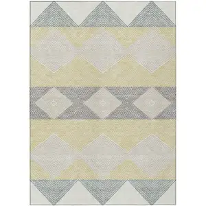 Photo of Ivory And Gray Geometric Washable Indoor Outdoor Area Rug