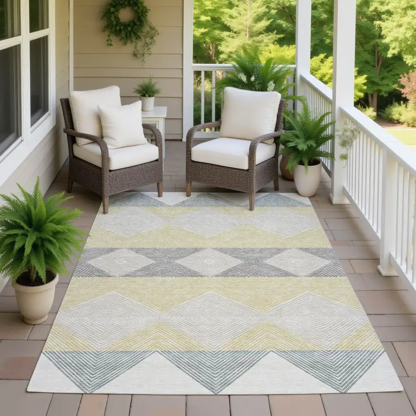 Ivory And Gray Geometric Washable Indoor Outdoor Area Rug Photo 7