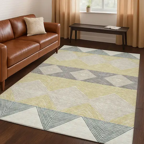 Ivory And Gray Geometric Washable Indoor Outdoor Area Rug Photo 5
