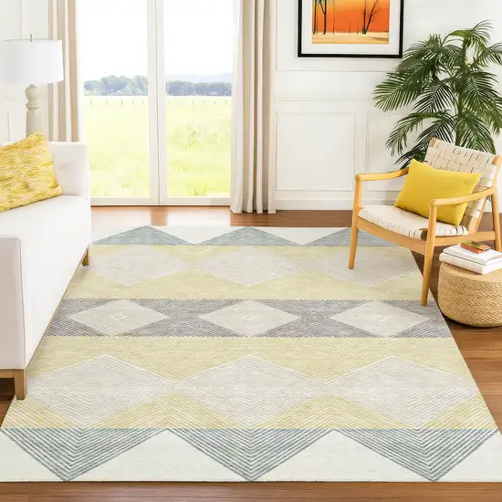 Ivory And Gray Geometric Washable Indoor Outdoor Area Rug Photo 6