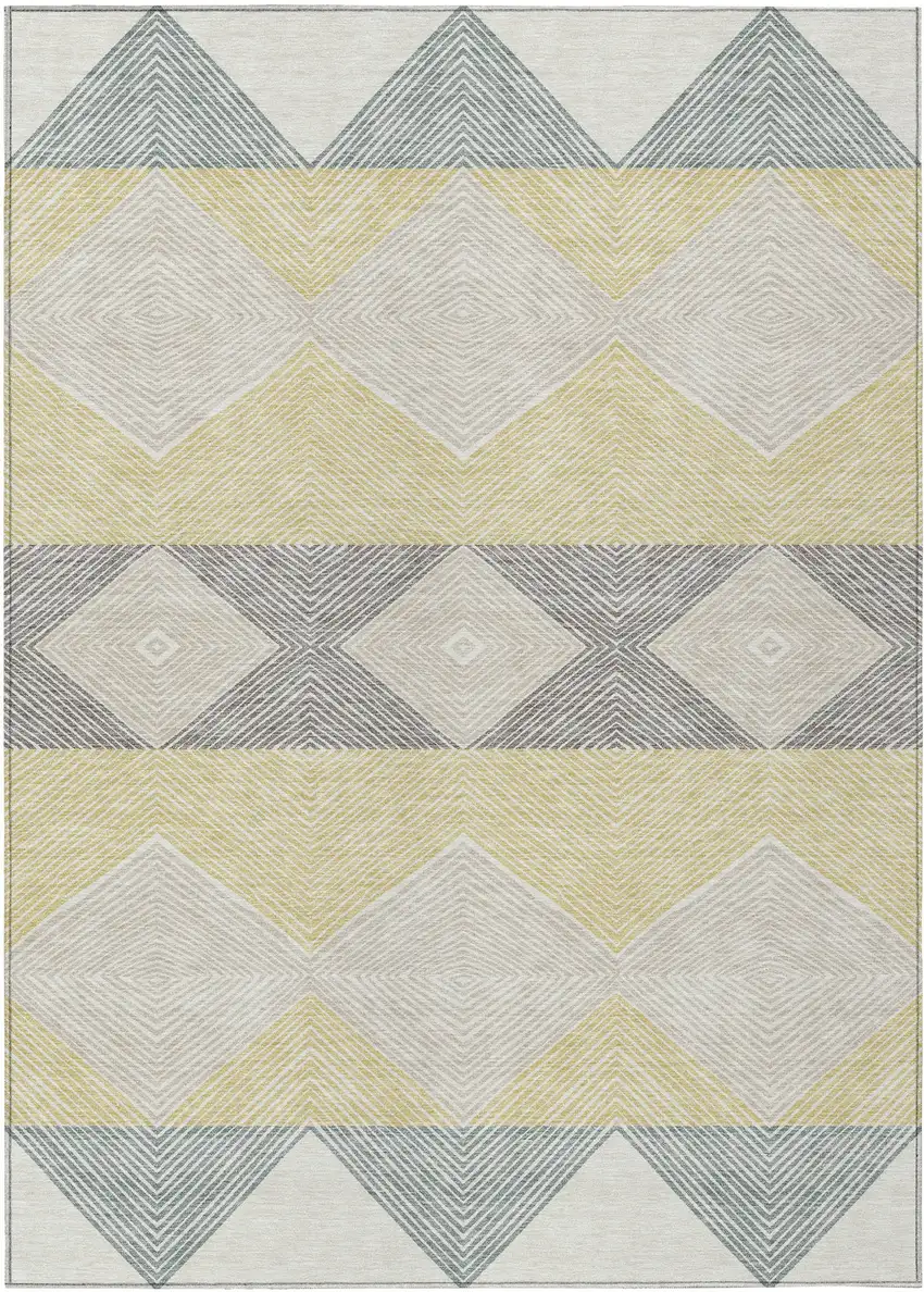 Ivory And Gray Geometric Washable Indoor Outdoor Area Rug Photo 1