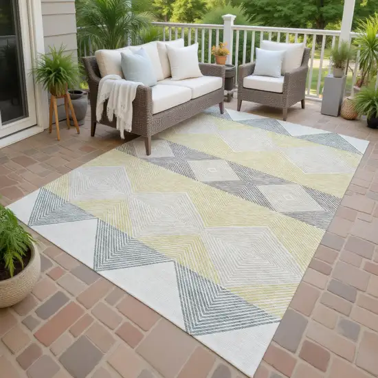 Ivory And Gray Geometric Washable Indoor Outdoor Area Rug Photo 4