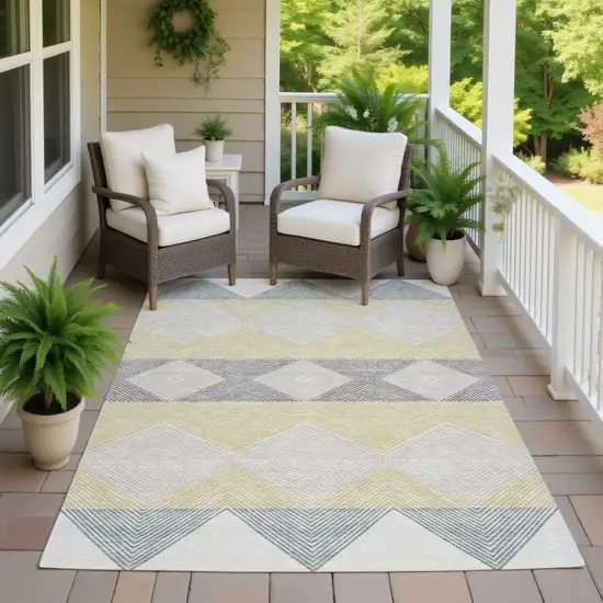 Ivory And Gray Geometric Washable Indoor Outdoor Area Rug Photo 7