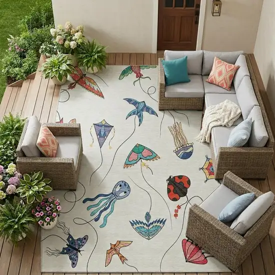 Ivory And Gray Geometric Washable Indoor Outdoor Area Rug Photo 1