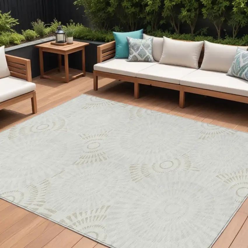 Ivory And Gray Geometric Washable Indoor Outdoor Area Rug Photo 1