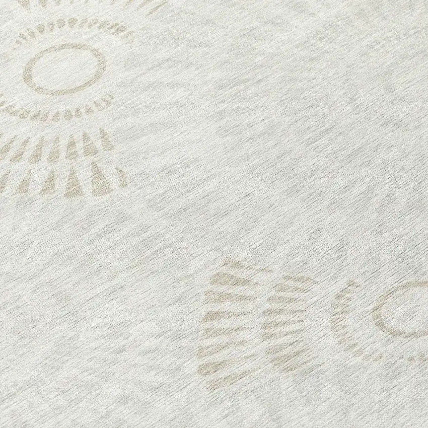 Ivory And Gray Geometric Washable Indoor Outdoor Area Rug Photo 6