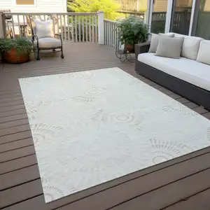 Photo of Ivory And Gray Geometric Washable Indoor Outdoor Area Rug