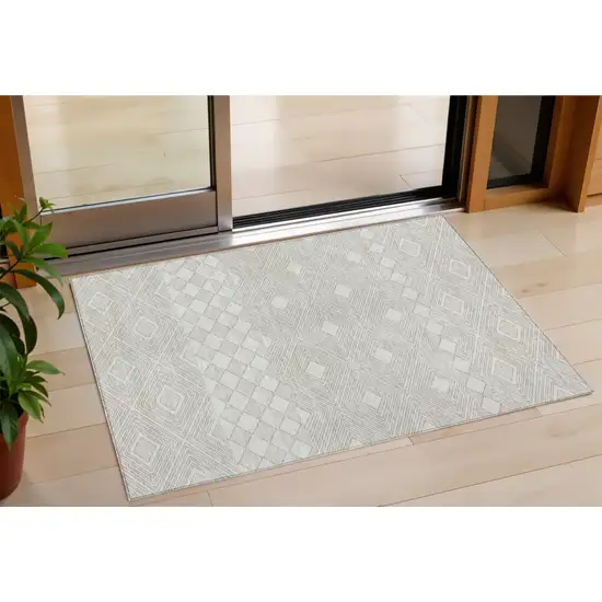 Ivory And Gray Geometric Washable Indoor Outdoor Area Rug Photo 1