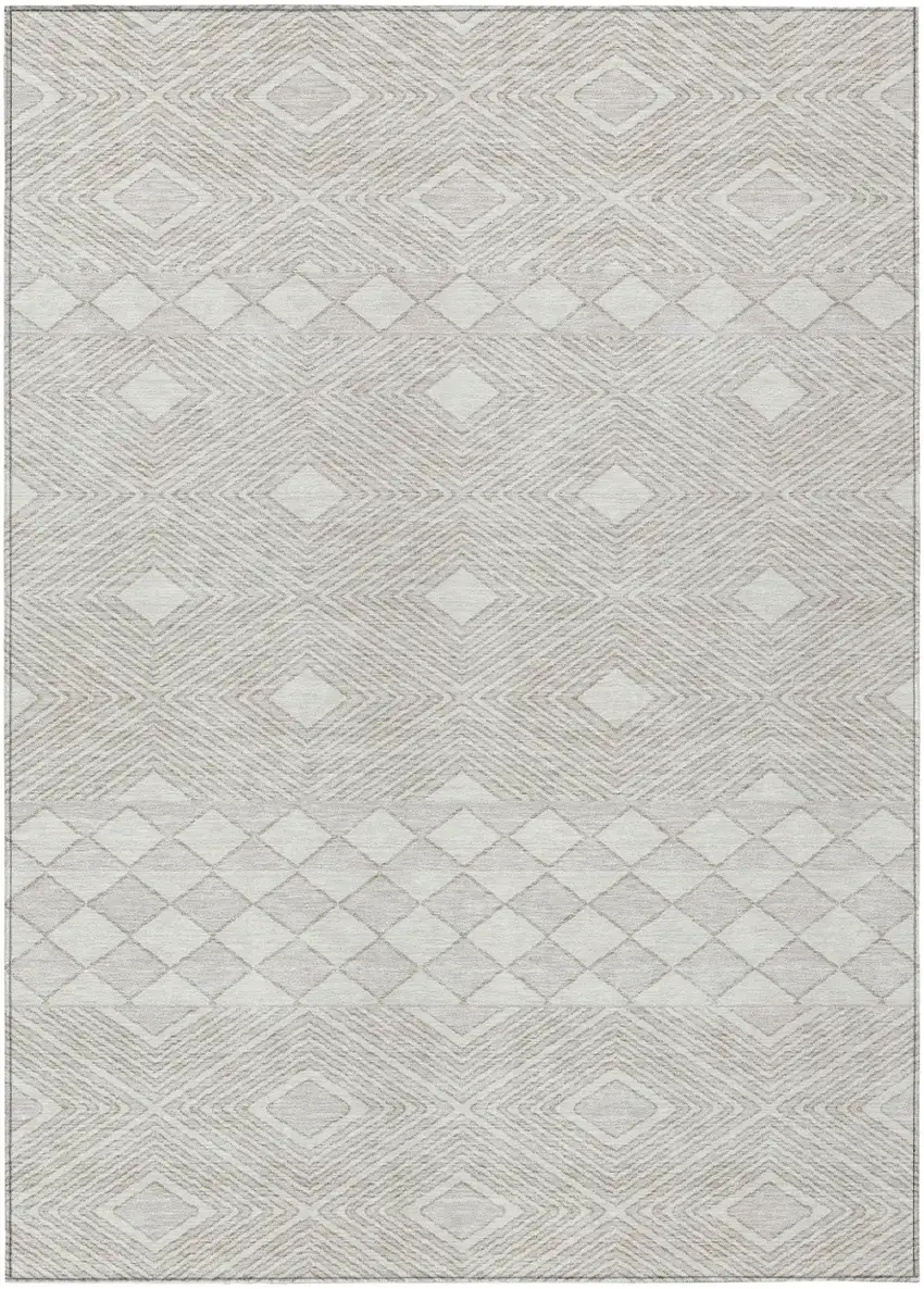 Ivory And Gray Geometric Washable Indoor Outdoor Area Rug Photo 2