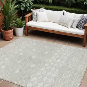 Photo of Ivory And Gray Geometric Washable Indoor Outdoor Area Rug