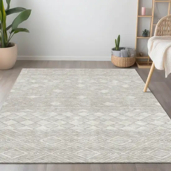 Ivory And Gray Geometric Washable Indoor Outdoor Area Rug Photo 9