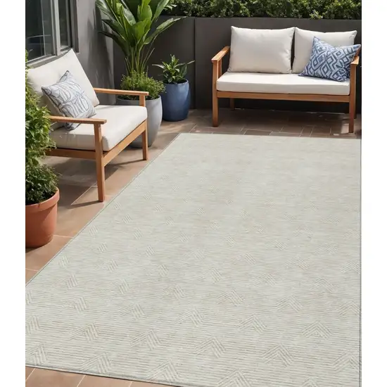 Ivory And Gray Geometric Washable Indoor Outdoor Area Rug Photo 1