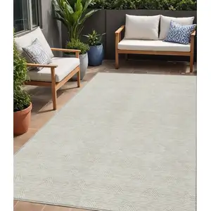 Photo of Ivory And Gray Geometric Washable Indoor Outdoor Area Rug