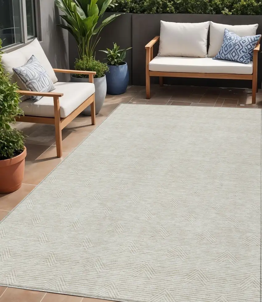 Ivory And Gray Geometric Washable Indoor Outdoor Area Rug Photo 1