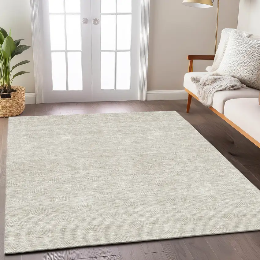Ivory And Gray Geometric Washable Indoor Outdoor Area Rug Photo 9