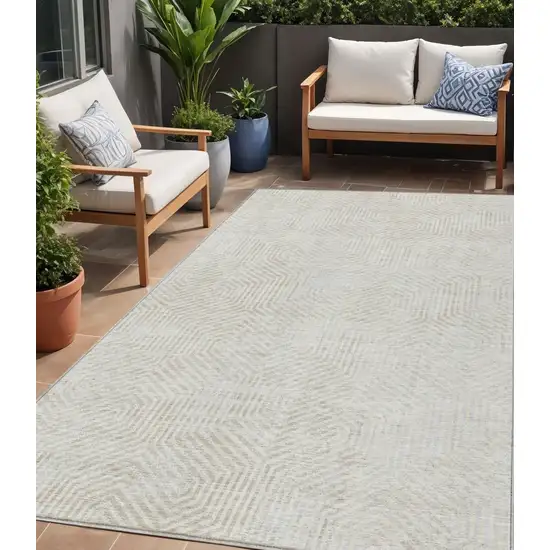 Ivory And Gray Geometric Washable Indoor Outdoor Area Rug Photo 1