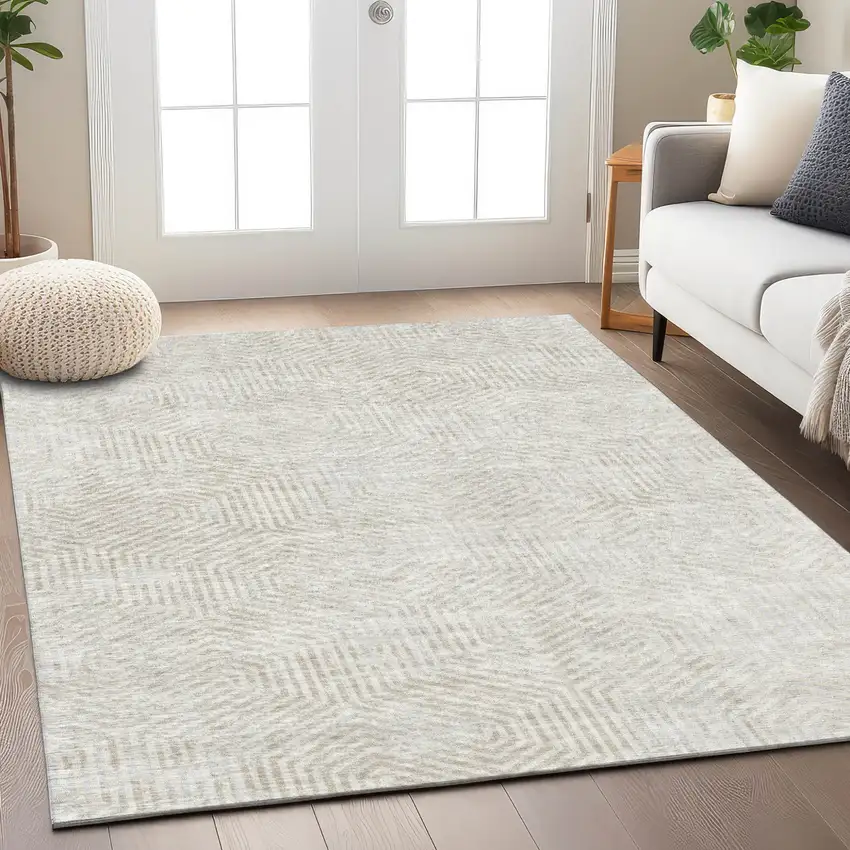 Ivory And Gray Geometric Washable Indoor Outdoor Area Rug Photo 9