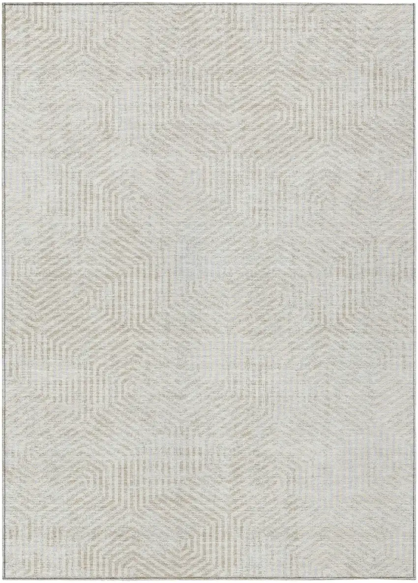 Ivory And Gray Geometric Washable Indoor Outdoor Area Rug Photo 2