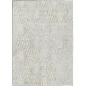 Photo of Ivory And Gray Geometric Washable Indoor Outdoor Area Rug